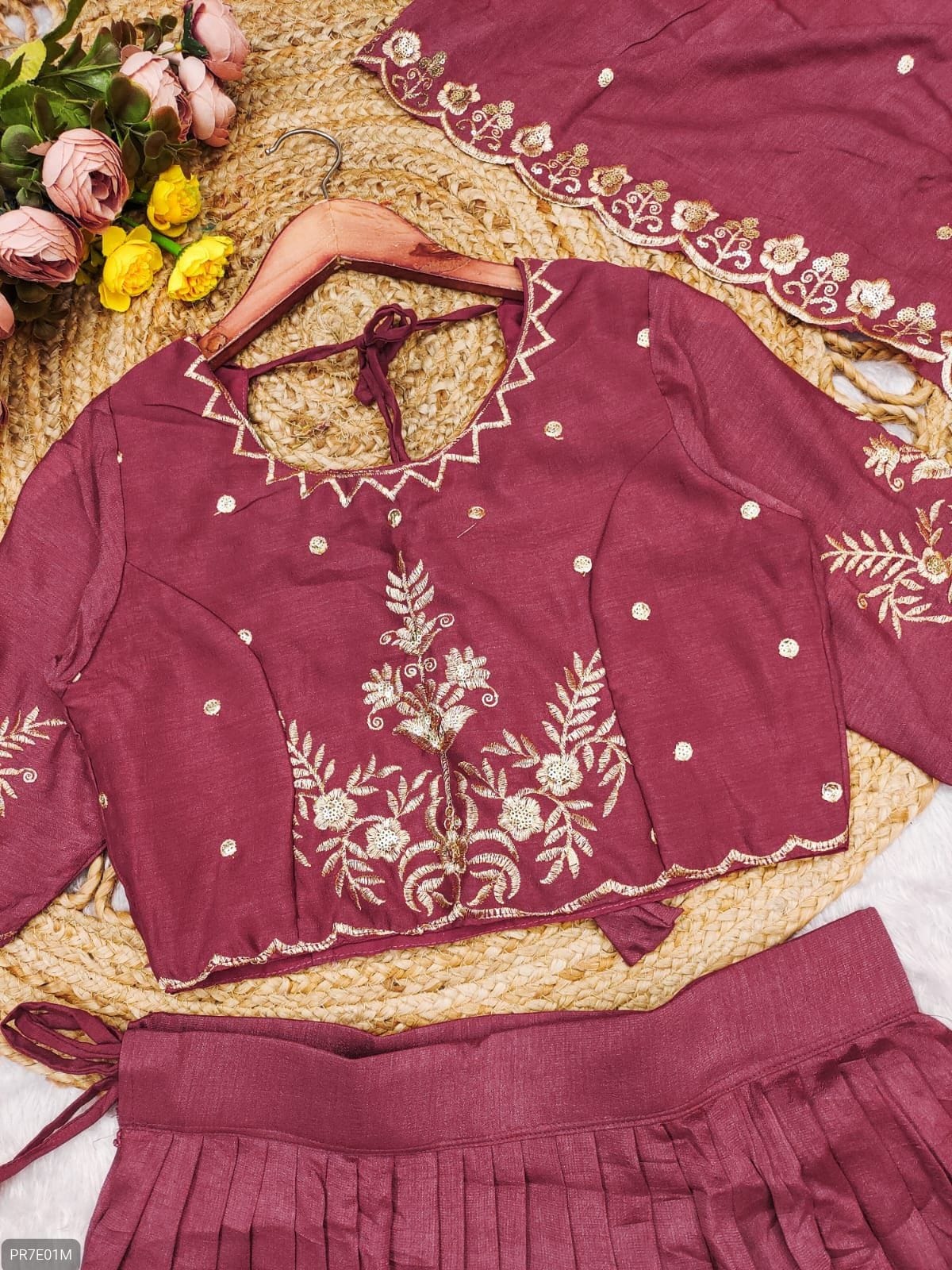 Premium Vichitra Silk Embroidered Lehenga Set