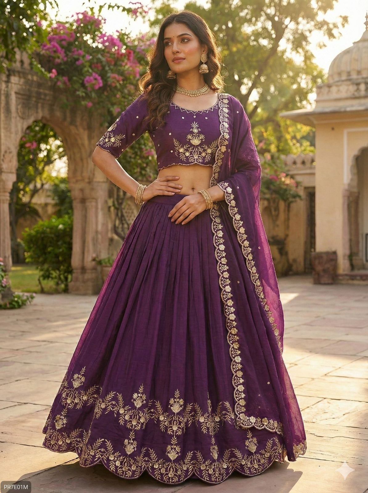 Premium Vichitra Silk Embroidered Lehenga Set