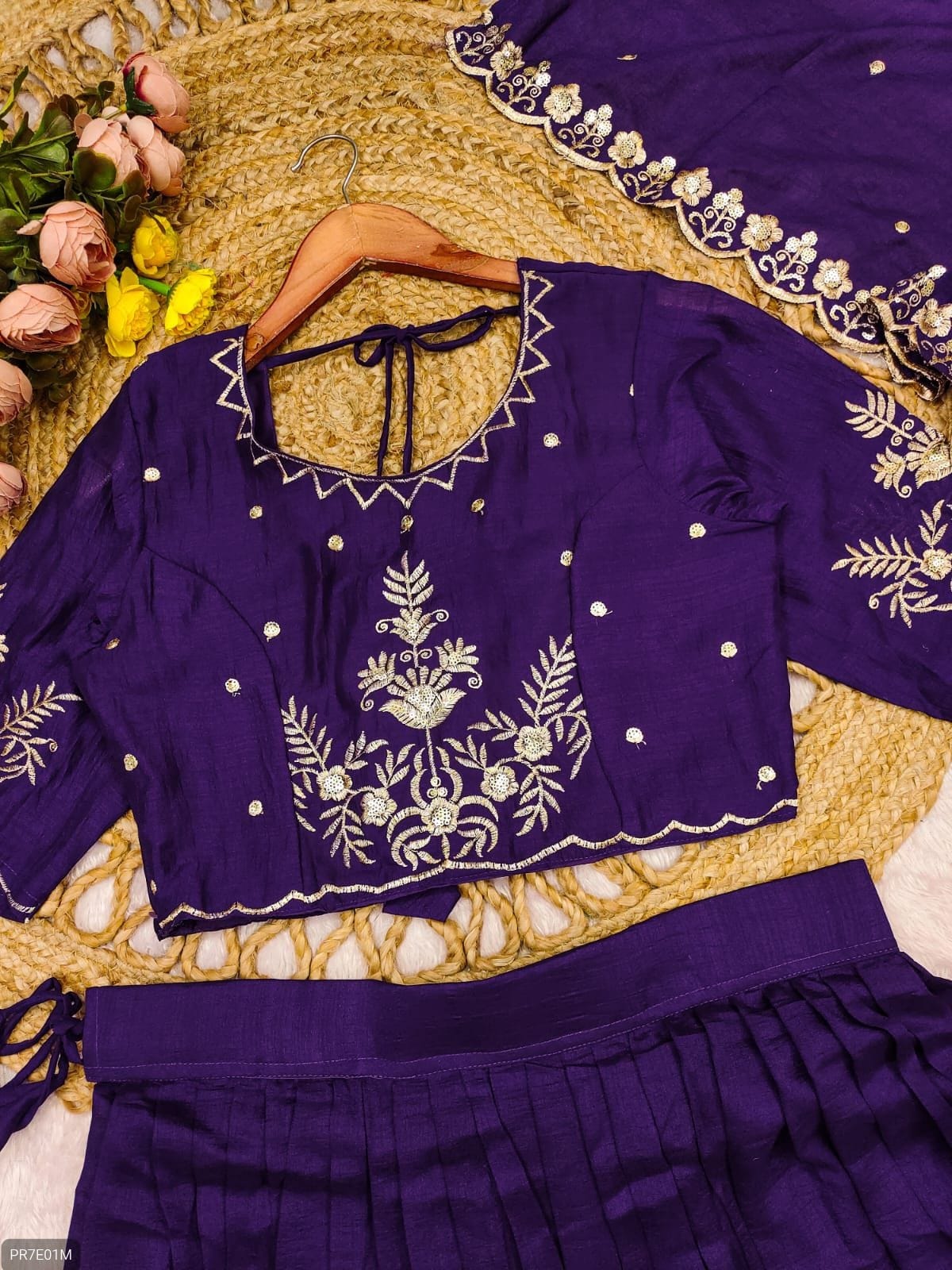 Premium Vichitra Silk Embroidered Lehenga Set