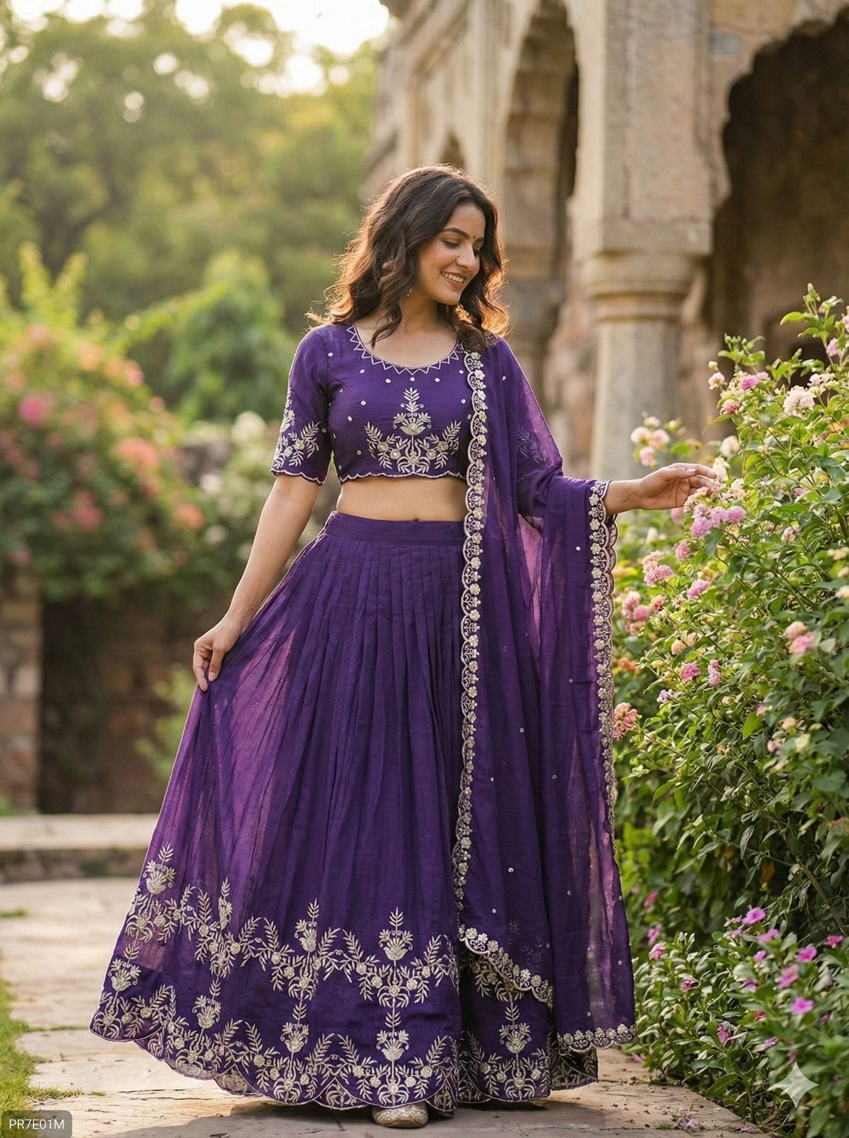 Premium Vichitra Silk Embroidered Lehenga Set