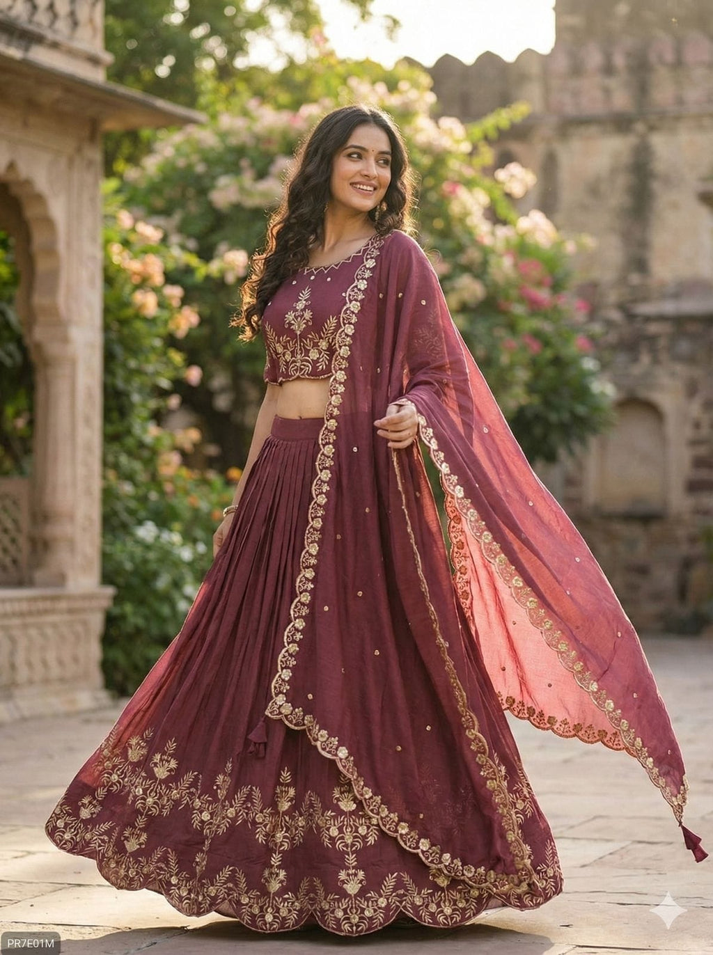 Premium Vichitra Silk Embroidered Lehenga Set