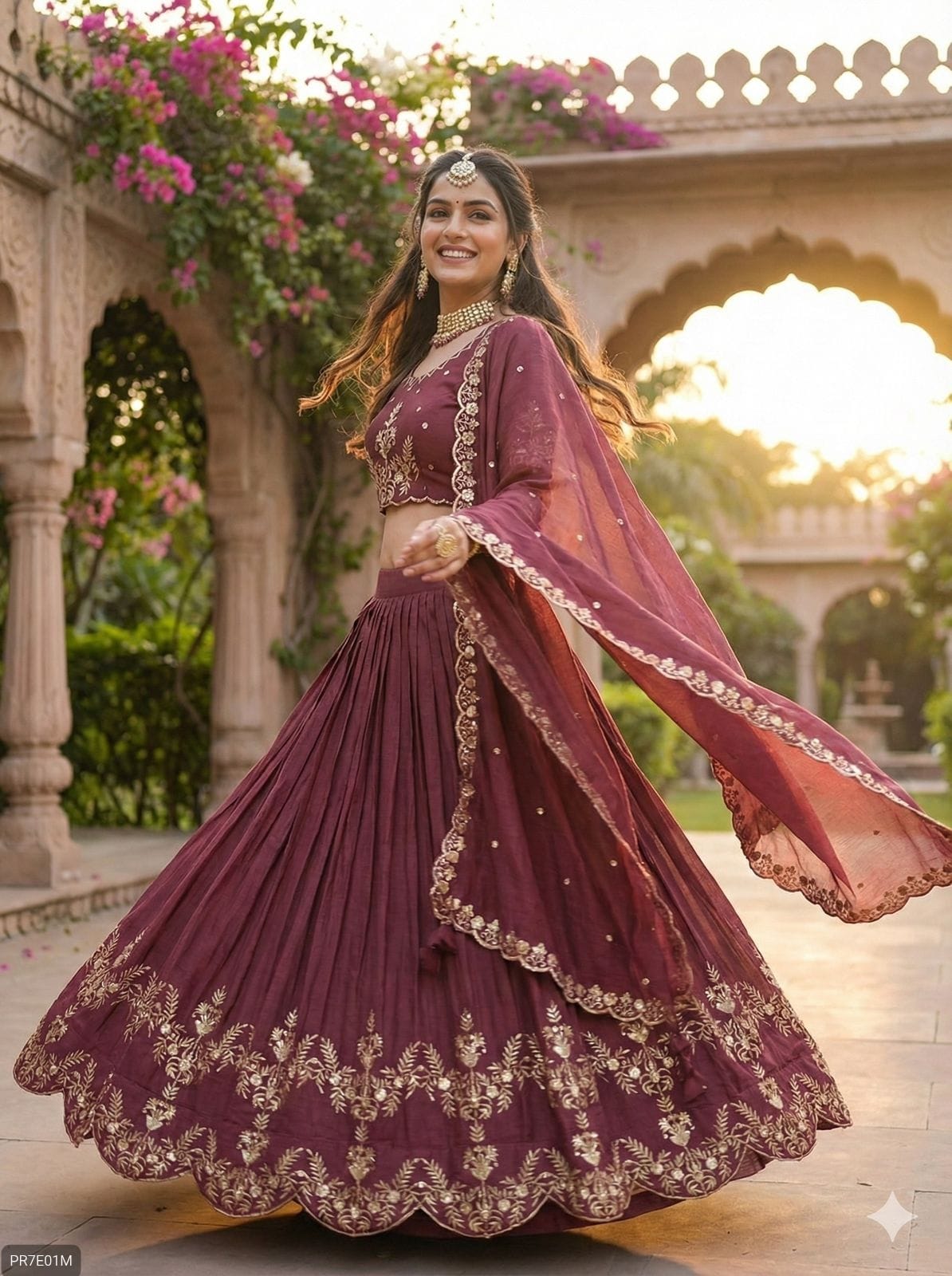 Premium Vichitra Silk Embroidered Lehenga Set