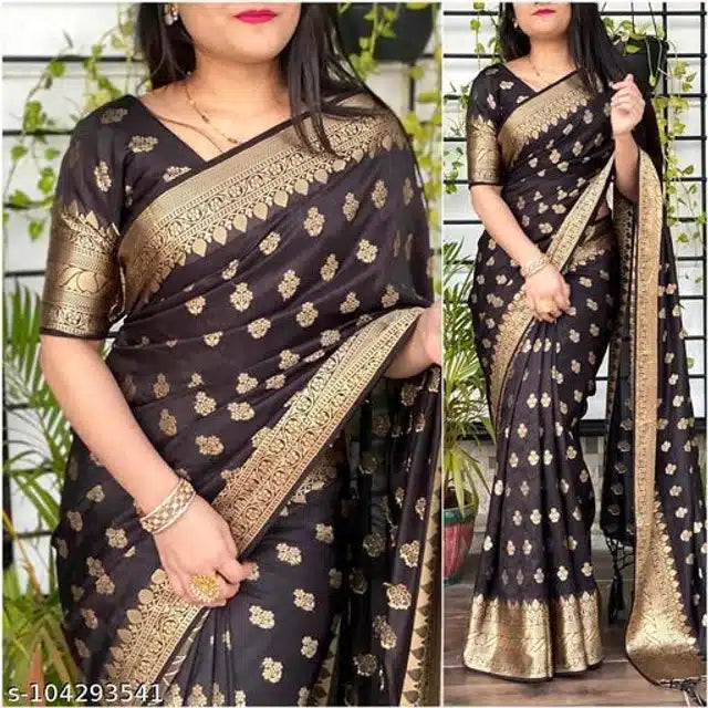 Banarasi Silk Saree With Blouse For Women (Multicolor, 6.3M)
