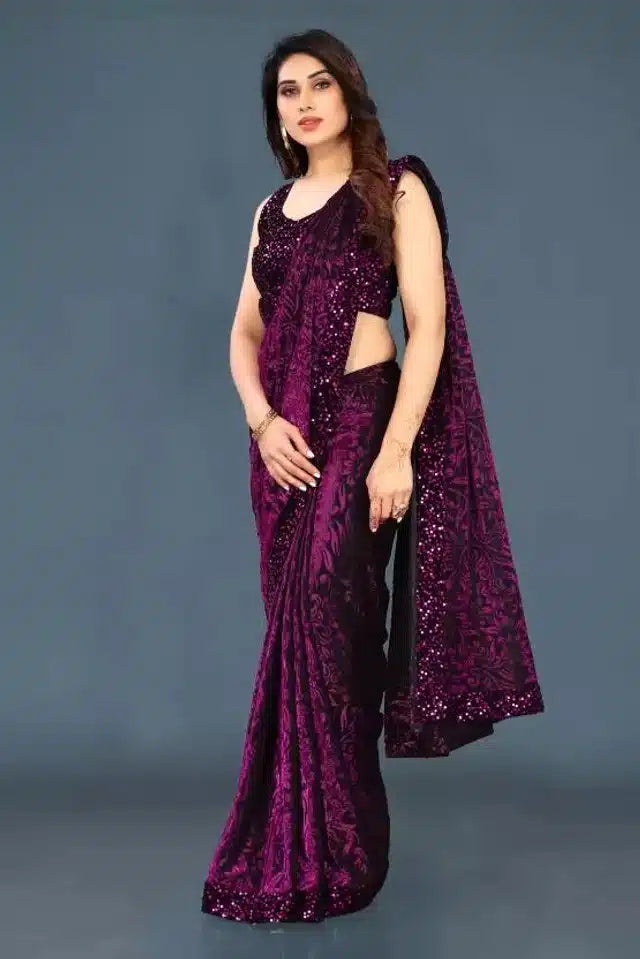 Lycra Sequence Saree for Women (Multicolor)