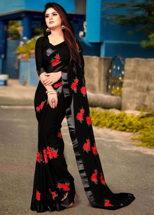 Georgette Embroidered Saree for Women (Multicolor, 6.3 m)