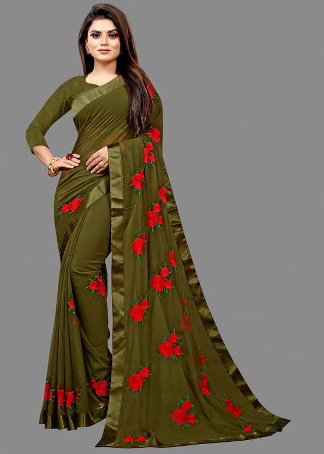 Georgette Embroidered Saree for Women (Multicolor, 6.3 m)