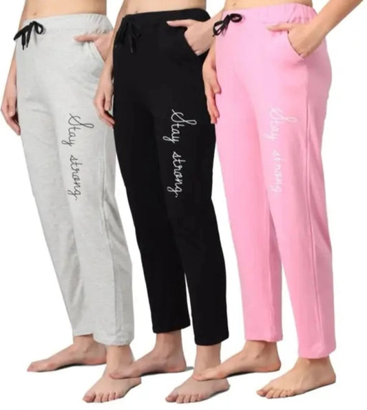 Cotton Blend Straight Fit Trouser for Women (Multicolor, M) (Pack of 3)