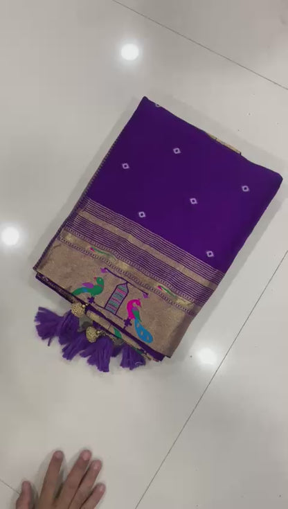 Super Hit Pure Viscose Gajji Silk Bandhej Saree with Pure Zari Weaving Work
