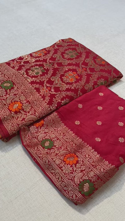 Pure Khadi Crepe Silk Saree with Rich Zari & Meenakari Weaving Work