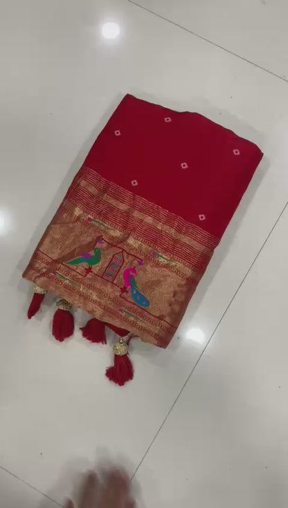 Super Hit Pure Viscose Gajji Silk Bandhej Saree with Pure Zari Weaving Work