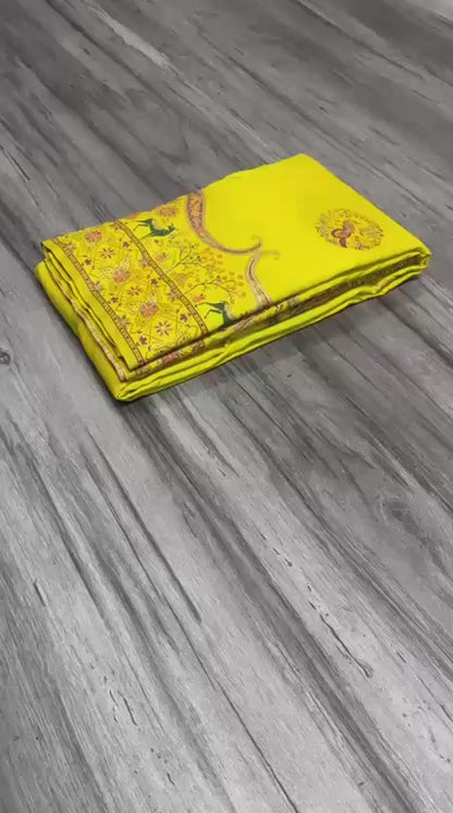 Pure Rajwadi Pashmina Silk Weaving Saree with Kashmiri Thread Work