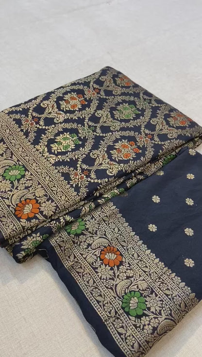 Pure Khadi Crepe Silk Saree with Rich Zari & Meenakari Weaving Work