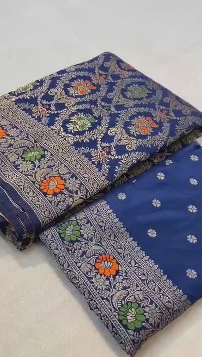 Pure Khadi Crepe Silk Saree with Rich Zari & Meenakari Weaving Work