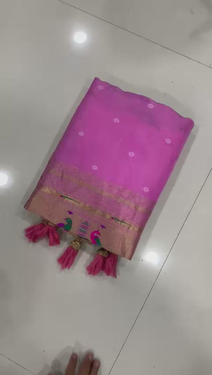 Super Hit Pure Viscose Gajji Silk Bandhej Saree with Pure Zari Weaving Work