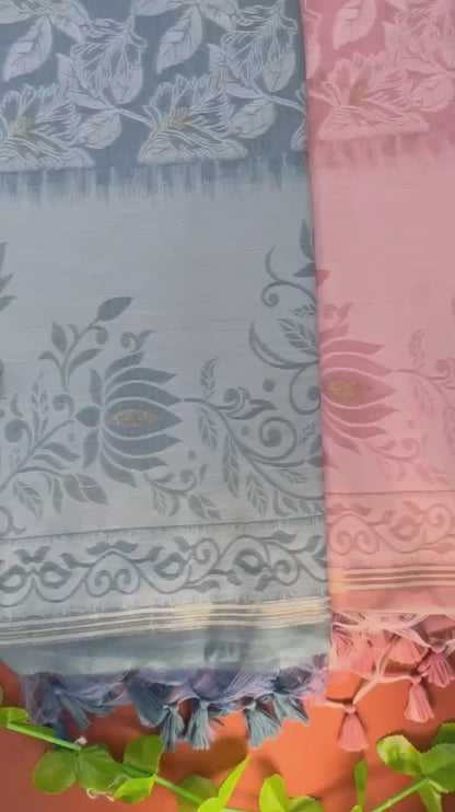 Premium Jamdani Weaving Mul Cotton Saree for Women | Soft Cotton Saree with Resham Weaving Pallu & Floral Jal Design | Traditional Saree with Running Blouse Piece