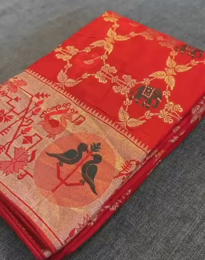 Soft Russian Silk Weaving Saree – Paithani Concept Design with Meenakari & Zari Work