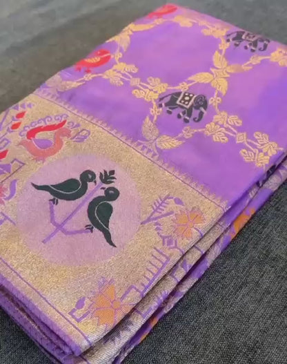 Soft Russian Silk Weaving Saree – Paithani Concept Design with Meenakari & Zari Work