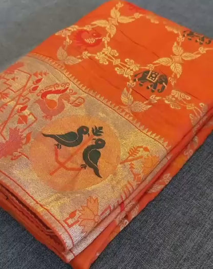 Soft Russian Silk Weaving Saree – Paithani Concept Design with Meenakari & Zari Work