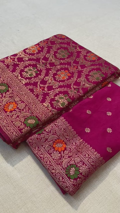Pure Khadi Crepe Silk Saree with Rich Zari & Meenakari Weaving Work