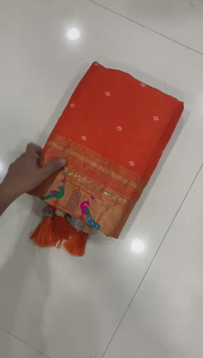 Super Hit Pure Viscose Gajji Silk Bandhej Saree with Pure Zari Weaving Work