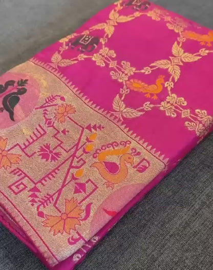 Soft Russian Silk Weaving Saree – Paithani Concept Design with Meenakari & Zari Work