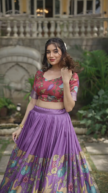 AKANKSHA Kalamkari Dola Silk Lehenga Choli Set