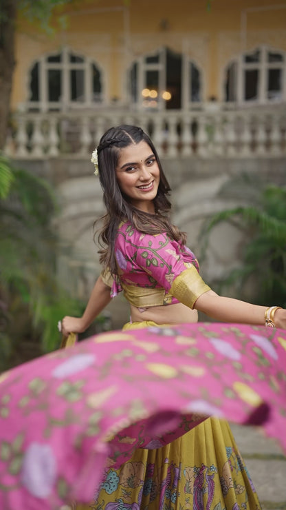 AKANKSHA Kalamkari Dola Silk Lehenga Choli Set