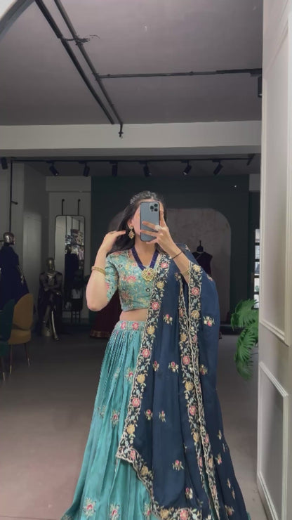 Wedding Collection 2025 | Premium Slab Silk Lehenga Choli Set with Sequins & Thread Embroidery | Chiffon Dupatta | Stitched Lehenga with Canvas & Can Can | Bridesmaid & Wedding Wear