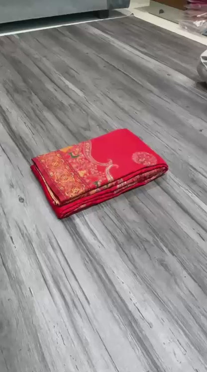 Pure Rajwadi Pashmina Silk Weaving Saree with Kashmiri Thread Work