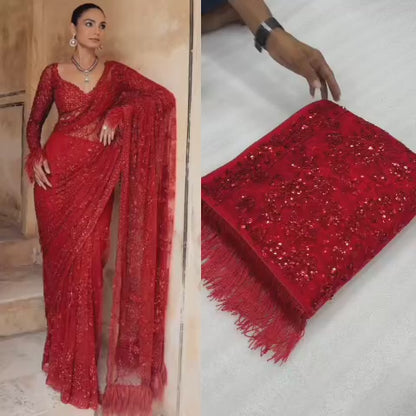 Bollywood Blockbuster Sequins Butterfly Net Saree – Premium Designer Collection