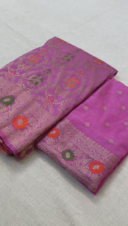 Pure Khadi Crepe Silk Saree with Rich Zari & Meenakari Weaving Work