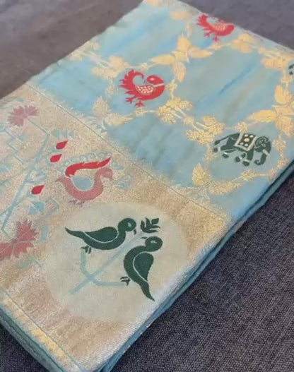 Soft Russian Silk Weaving Saree – Paithani Concept Design with Meenakari & Zari Work