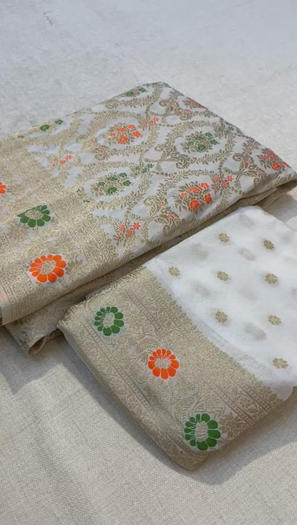 Pure Khadi Crepe Silk Saree with Rich Zari & Meenakari Weaving Work