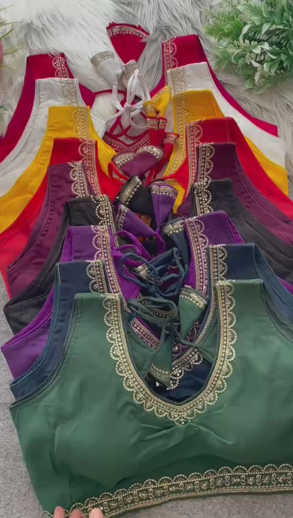 Heavy Embroidery & Sequence Work Pure Roman Silk Blouse